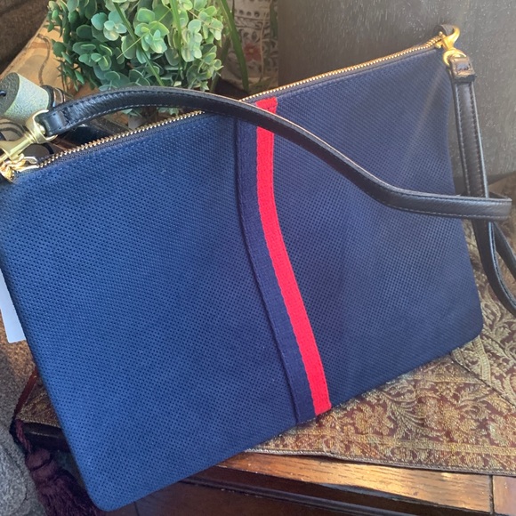 Authentic CLARE V Suede leather/leather strap zip top clutch/Crossbody - Picture 9 of 15